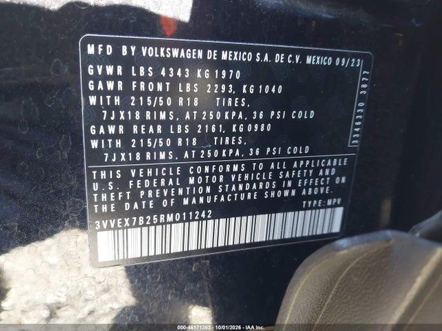 Продаж на аукціоні авто 2024 Volkswagen Taos 1.5t Se, vin: 3VVEX7B25RM011242, номер лоту: 46171353