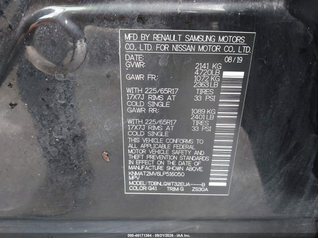 Продаж на аукціоні авто 2020 Nissan Rogue Sv Intelligent Awd, vin: KNMAT2MV6LP516050, номер лоту: 46171364
