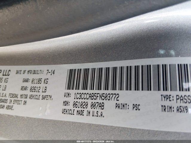 2015 Chrysler 200 Limited მანქანა იყიდება აუქციონზე, vin: 1C3CCCAB5FN503772, აუქციონის ნომერი: 46171373