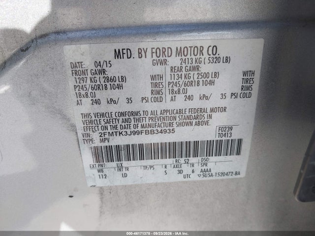 Ford EDGE SEL 2015 2FMTK3J99FBB34935 Image 9