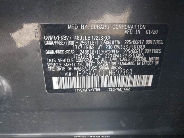 Продажа на аукционе авто 2020 Subaru Forester Premium, vin: JF2SKAJC1LH502363, номер лота: 46171381