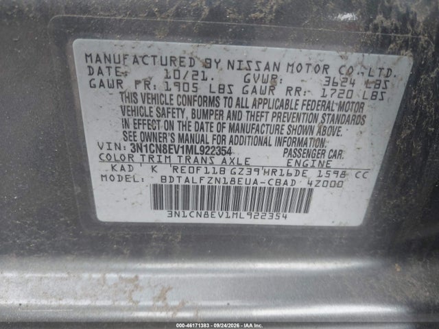Продаж на аукціоні авто 2021 Nissan Versa Sv, vin: 3N1CN8EV1ML922354, номер лоту: 46171383