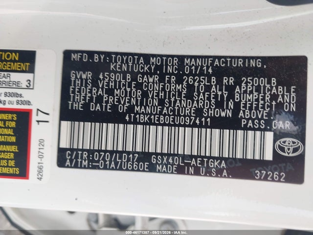 Aukcja sprzedaży 2014 Toyota Avalon Xle, vin: 4T1BK1EB0EU097411, numer aukcji: 46171387