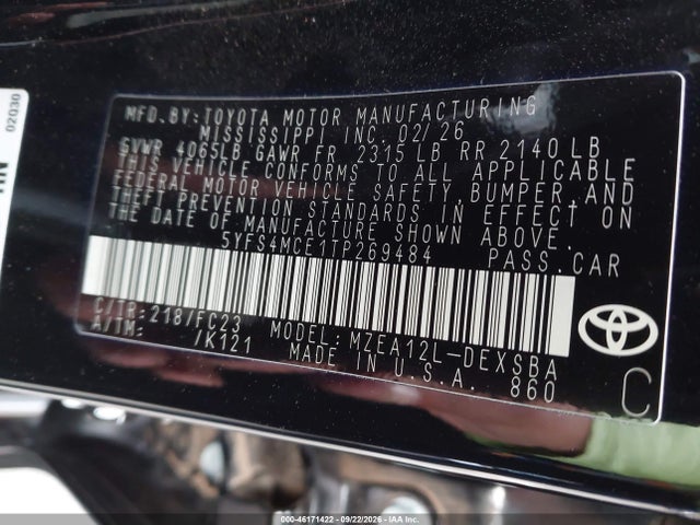 5YFS4MCE1TP269484 Toyota COROLLA SE