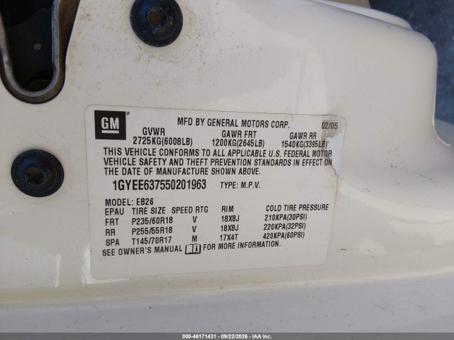 Aukcja sprzedaży 2005 Cadillac Srx V6, vin: 1GYEE637550201963, numer aukcji: 46171431