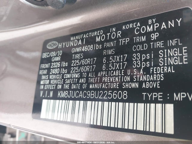 Aukcja sprzedaży 2011 Hyundai Tucson Gls, vin: KM8JUCAC9BU225608, numer aukcji: 46171434