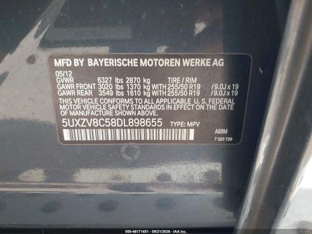 46171451 :رقم المزاد ، 5UXZV8C58DL898655 vin ، 2013 Bmw X5 Xdrive50i مزاد بيع