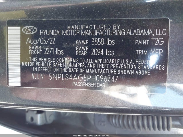 Aukcja sprzedaży 2023 Hyundai Elantra Sel, vin: 5NPLS4AG5PH096747, numer aukcji: 46171452