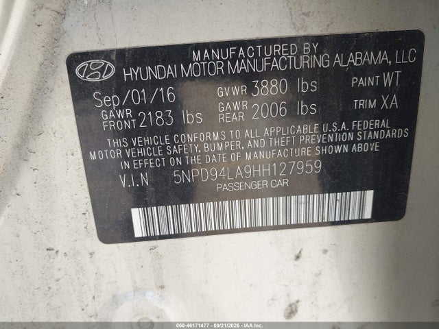 Продажа на аукционе авто 2017 Hyundai Elantra Eco, vin: 5NPD94LA9HH127959, номер лота: 46171477
