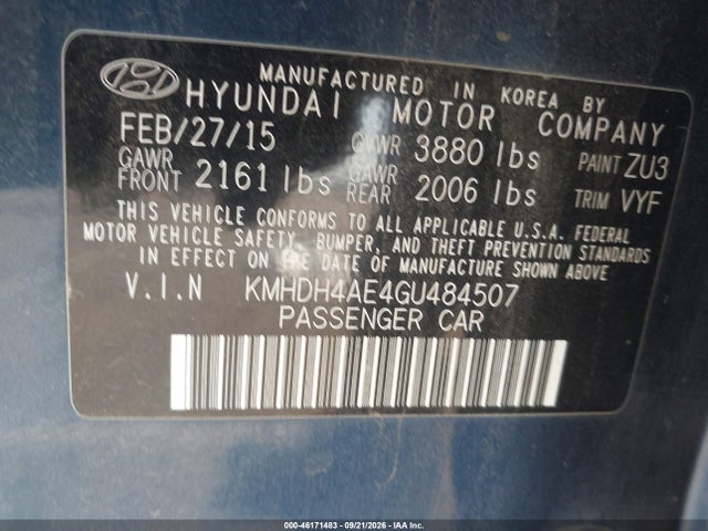 46171483 :رقم المزاد ، KMHDH4AE4GU484507 vin ، 2016 Hyundai Elantra Value Edition مزاد بيع