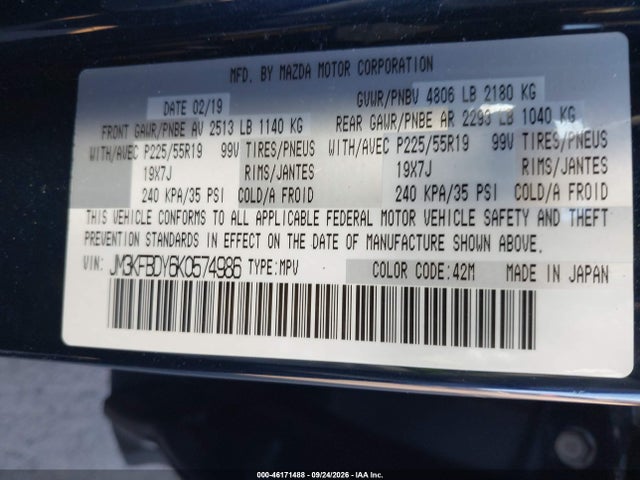 Aukcja sprzedaży 2019 Mazda Cx-5 Grand Touring Reserve, vin: JM3KFBDY6K0574986, numer aukcji: 46171488