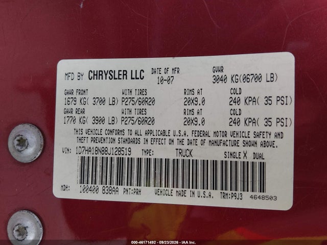 Aukcja sprzedaży 2008 Dodge Ram 1500 Slt, vin: 1D7HA18N88J128519, numer aukcji: 46171492