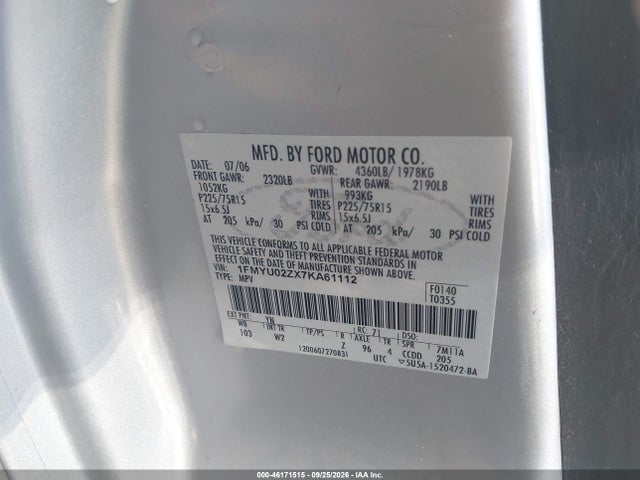 2007 Ford Escape Xls/xls Manual მანქანა იყიდება აუქციონზე, vin: 1FMYU02ZX7KA61112, აუქციონის ნომერი: 46171515