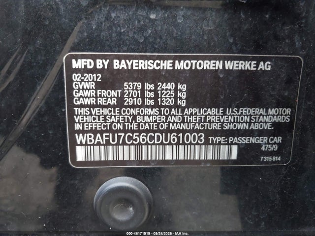 46171519 :رقم المزاد ، WBAFU7C56CDU61003 vin ، 2012 Bmw 535i Xdrive مزاد بيع