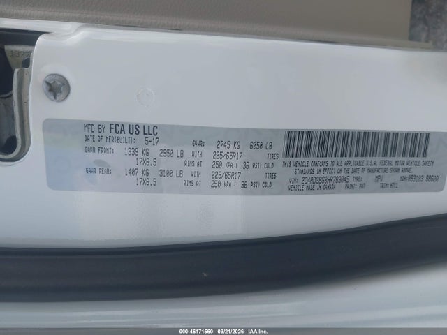 Aukcja sprzedaży 2017 Dodge Grand Caravan Se, vin: 2C4RDGBG0HR783045, numer aukcji: 46171560