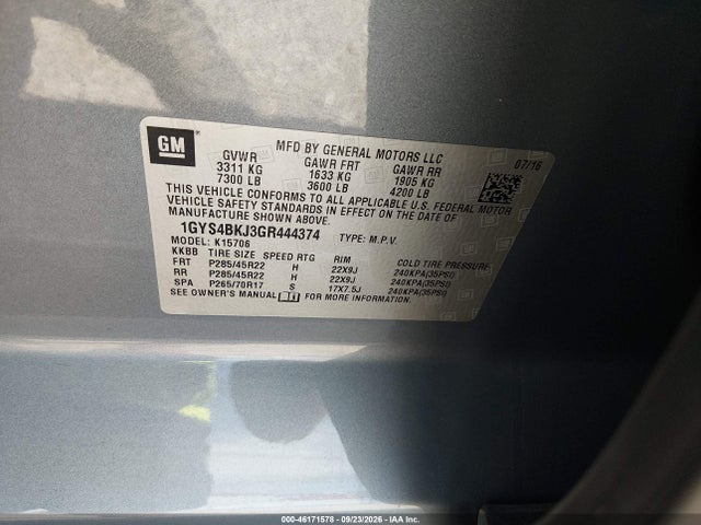 46171578 :رقم المزاد ، 1GYS4BKJ3GR444374 vin ، 2016 Cadillac Escalade Luxury Collection مزاد بيع