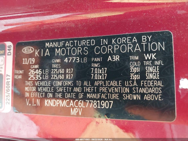 Продажа на аукционе авто 2020 Kia Sportage Lx, vin: KNDPMCAC6L7781907, номер лота: 46171583