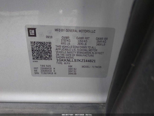 46171591 :رقم المزاد ، 1GKKNLLS7KZ144821 vin ، 2019 Gmc Acadia Sle-2 مزاد بيع
