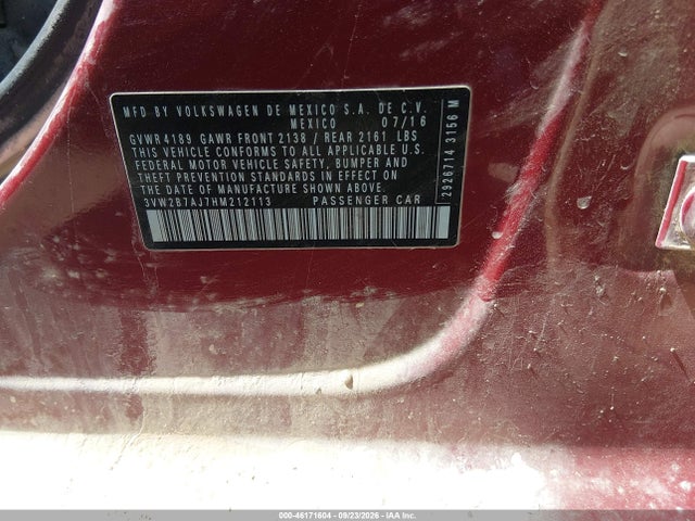 Aukcja sprzedaży 2017 Volkswagen Jetta 1.4t S, vin: 3VW2B7AJ7HM212113, numer aukcji: 46171604