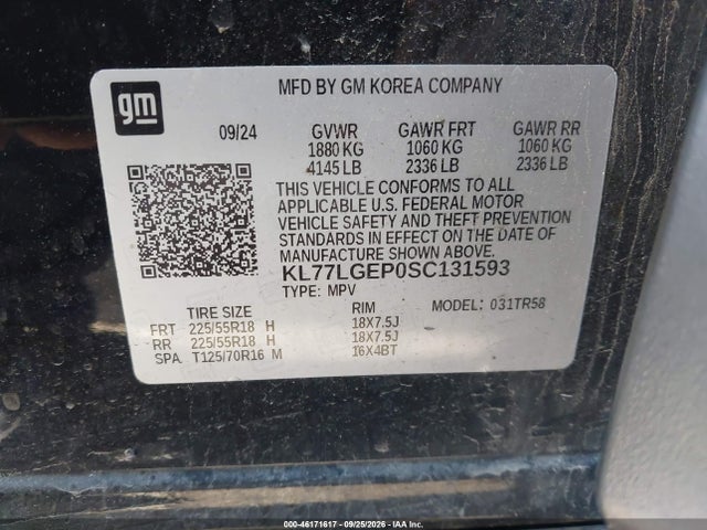 Продажа на аукционе авто 2025 Chevrolet Trax Fwd 1rs, vin: KL77LGEP0SC131593, номер лота: 46171617