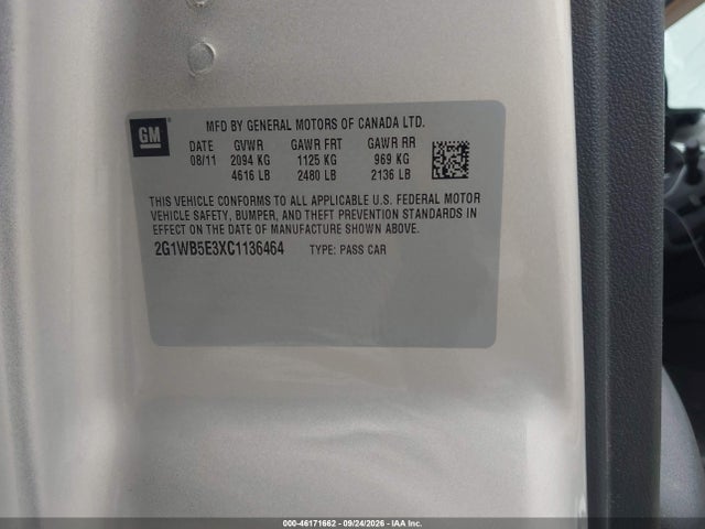 46171662 :رقم المزاد ، 2G1WB5E3XC1136464 vin ، 2012 Chevrolet Impala Lt مزاد بيع