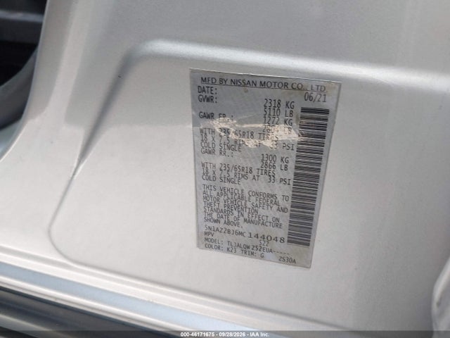 Продаж на аукціоні авто 2021 Nissan Murano Sv Fwd, vin: 5N1AZ2BJ6MC144048, номер лоту: 46171675