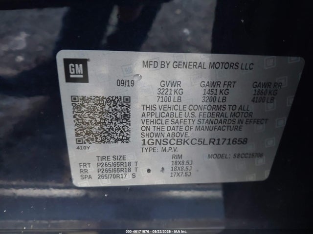 Aukcja sprzedaży 2020 Chevrolet Tahoe 2wd Lt, vin: 1GNSCBKC5LR171658, numer aukcji: 46171676