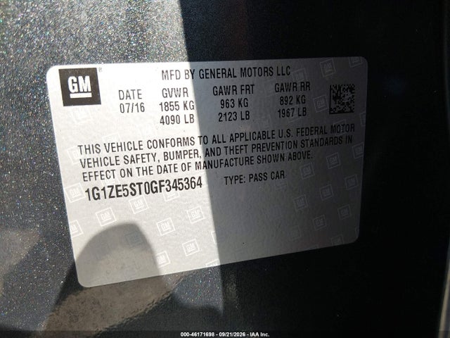 1G1ZE5ST0GF345364 Chevrolet MALIBU 1LT