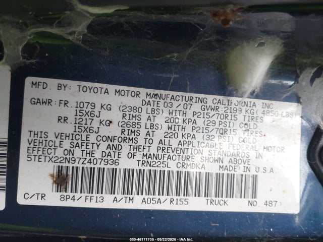 Продаж на аукціоні авто 2007 Toyota Tacoma, vin: 5TETX22N97Z407936, номер лоту: 46171705