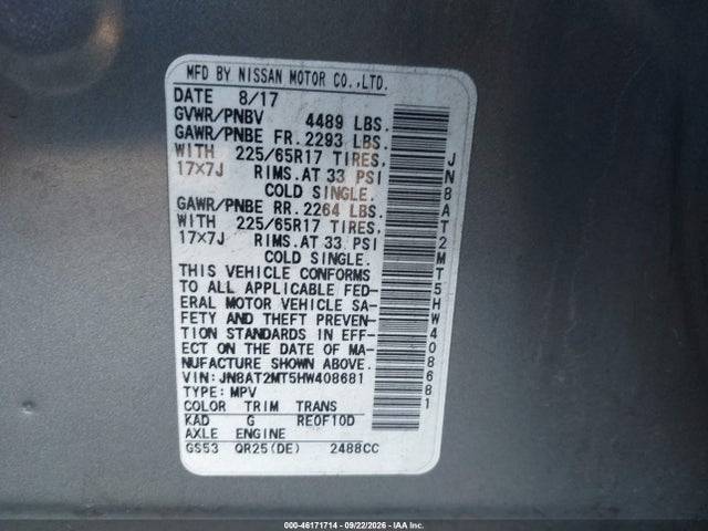 Nissan ROGUE S 2017 JN8AT2MT5HW408681 Image 9