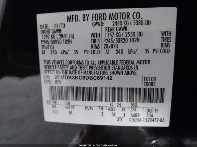 Aukcja sprzedaży 2013 Ford Edge Limited, vin: 2FMDK3KC8DBC69142, numer aukcji: 46171719