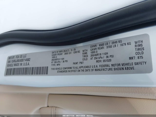 Aukcja sprzedaży 2025 Jeep Grand Cherokee L Limited 4x2, vin: 1C4RJJBG4S8714982, numer aukcji: 46171725