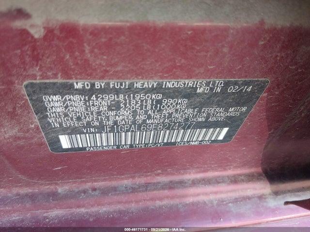 46171731 :رقم المزاد ، JF1GPAL69E8274277 vin ، 2014 Subaru Impreza 2.0i Sport Premium مزاد بيع