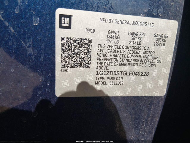 Продаж на аукціоні авто 2020 Chevrolet Malibu Fwd Lt, vin: 1G1ZD5ST5LF040228, номер лоту: 46171759
