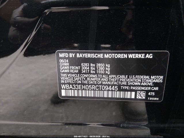 46171821 :رقم المزاد ، WBA33EH05RCT09445 vin ، 2024 Bmw 740i Xdrive مزاد بيع