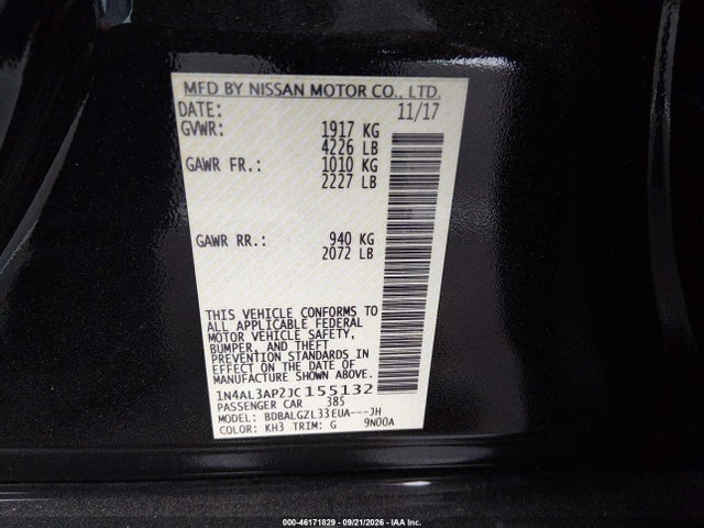 Продаж на аукціоні авто 2018 Nissan Altima 2.5 S, vin: 1N4AL3AP2JC155132, номер лоту: 46171829