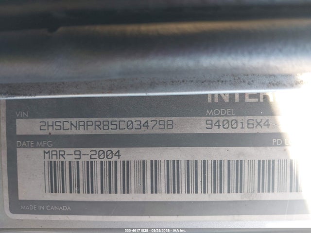 46171839 :رقم المزاد ، 2HSCNAPR85C034798 vin ، 2005 International 9400 9400i مزاد بيع