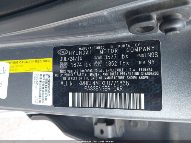 Aukcja sprzedaży 2014 Hyundai Accent Gls, vin: KMHCU4AEXEU771838, numer aukcji: 46171845