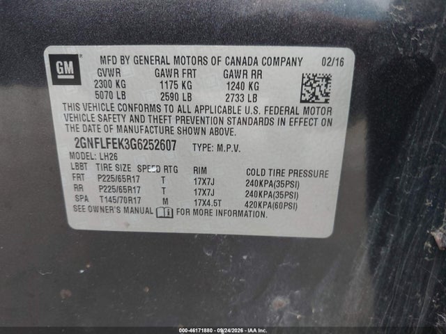 Продажа на аукционе авто 2016 Chevrolet Equinox Lt, vin: 2GNFLFEK3G6252607, номер лота: 46171880