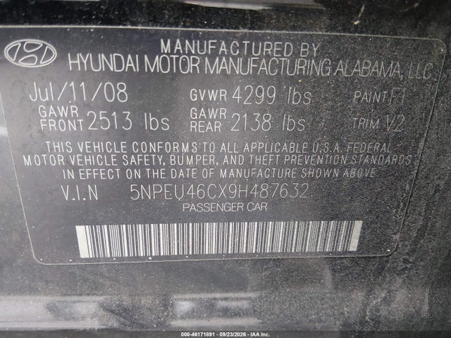 Продаж на аукціоні авто 2009 Hyundai Sonata Limited, vin: 5NPEU46CX9H487632, номер лоту: 46171891