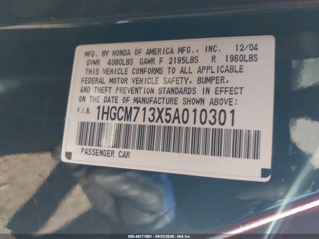 Продажа на аукционе авто 2005 Honda Accord 2.4 Lx, vin: 1HGCM713X5A010301, номер лота: 46171961