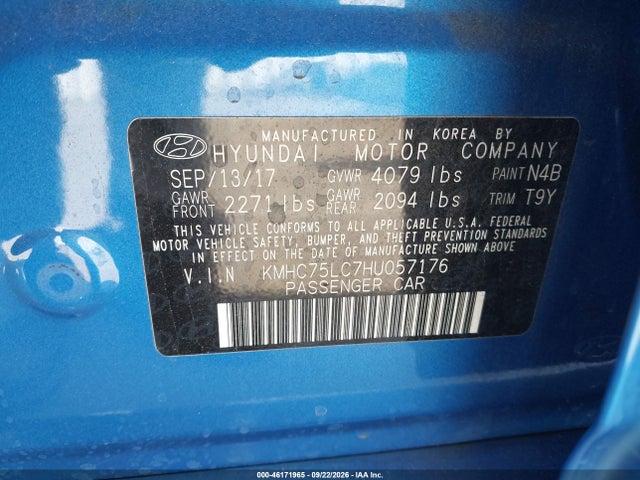 Aukcja sprzedaży 2017 Hyundai Ioniq Hybrid Sel, vin: KMHC75LC7HU057176, numer aukcji: 46171965