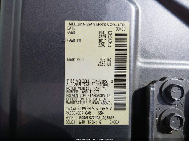Auction sale of the 2009 Nissan Altima 2.5 S, vin: 1N4AL21E99N557657, lot number: 46171973