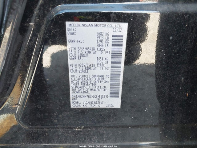 Продаж на аукціоні авто 2013 Nissan Pathfinder S, vin: 5N1AR2MN7DC624339, номер лоту: 46171983