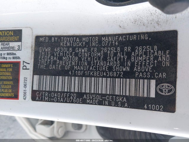2014 Toyota Camry Se მანქანა იყიდება აუქციონზე, vin: 4T1BF1FK8EU436872, აუქციონის ნომერი: 46171995
