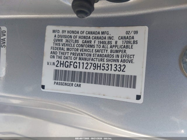 Продаж на аукціоні авто 2009 Honda Civic Dx, vin: 2HGFG11279H531332, номер лоту: 46172005
