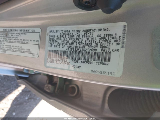 Aukcja sprzedaży 2003 Toyota Camry Le, vin: 4T1BE32K13U217480, numer aukcji: 46172008