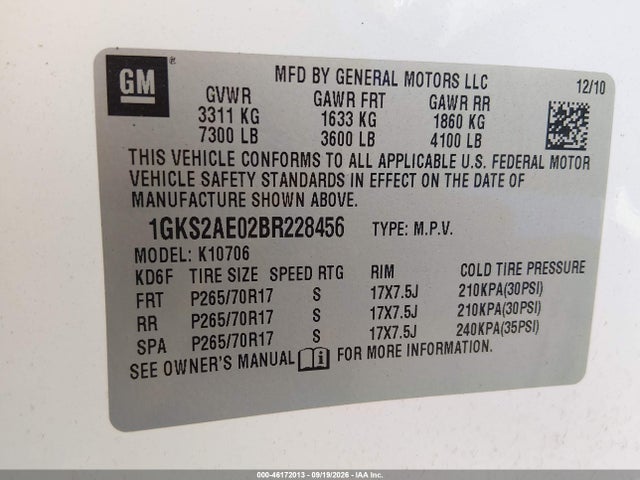 Aukcja sprzedaży 2011 Gmc Yukon Sle, vin: 1GKS2AE02BR228456, numer aukcji: 46172013