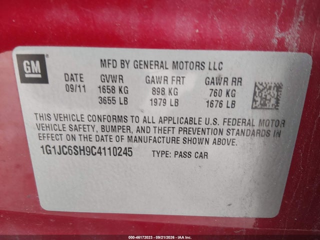 Продажа на аукционе авто 2012 Chevrolet Sonic 2lt, vin: 1G1JC6SH9C4110245, номер лота: 46172023