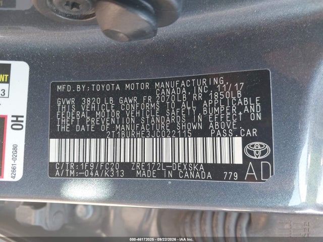 Продажа на аукционе авто 2018 Toyota Corolla Se, vin: 2T1BURHE3JC022115, номер лота: 46172025